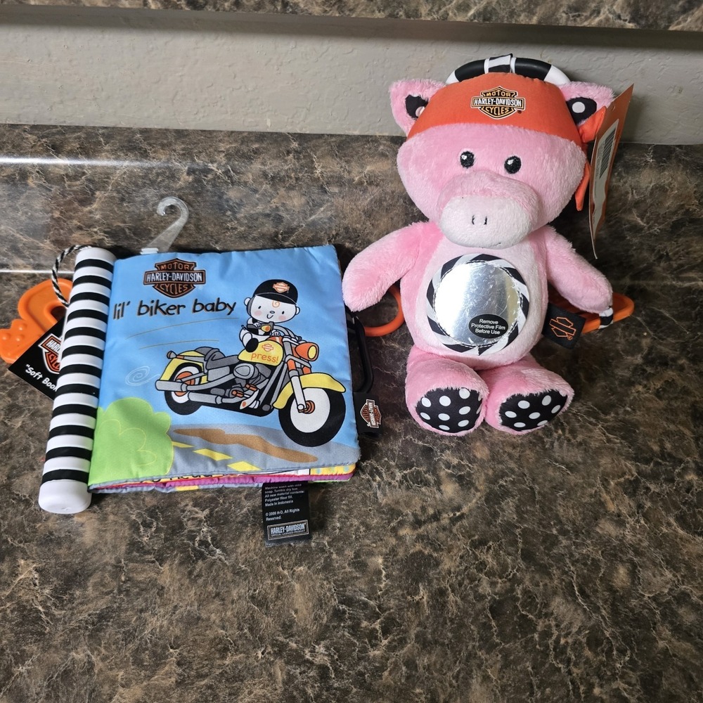 Harley Davidson Lil'‎ Biker Baby Plush Pig Mirror & Soft Activity Book NWT Lot